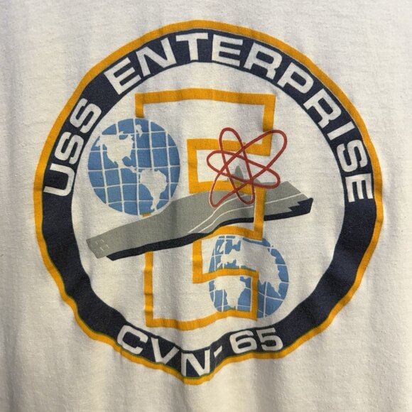 Vintage 80s USS Enterprise CVN-65 US Navy T Shirt Adult S/M USA - Picture 3 of 16
